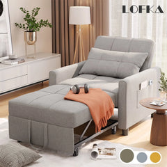Lofka Chair Bed, Convertible Sofa Bed Couch Recliner Single Bed for Living Room/Office/Bedroom, Light Gray