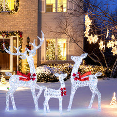 Tangkula 3-Piece Christmas Lighted Iridescent Reindeer Family Set with 215 Cold White LED Lights and Ground Stakes
